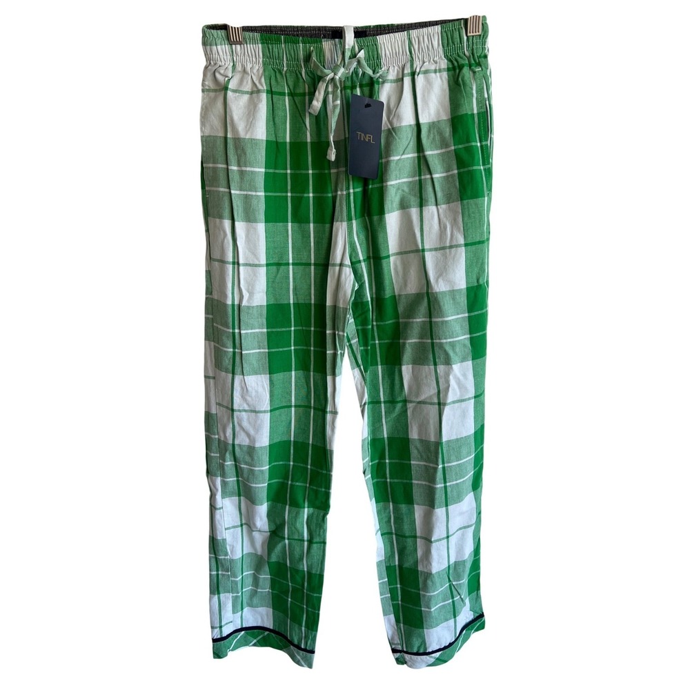 TINFL Womens Green White Plaid Pajama Pants Cotton Sleepwear Lounge Bottoms‎ S